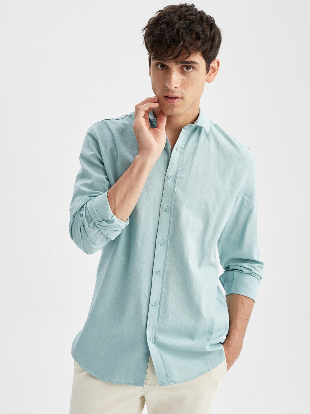 

DeFacto Men Cotton Casual Shirt, Blue