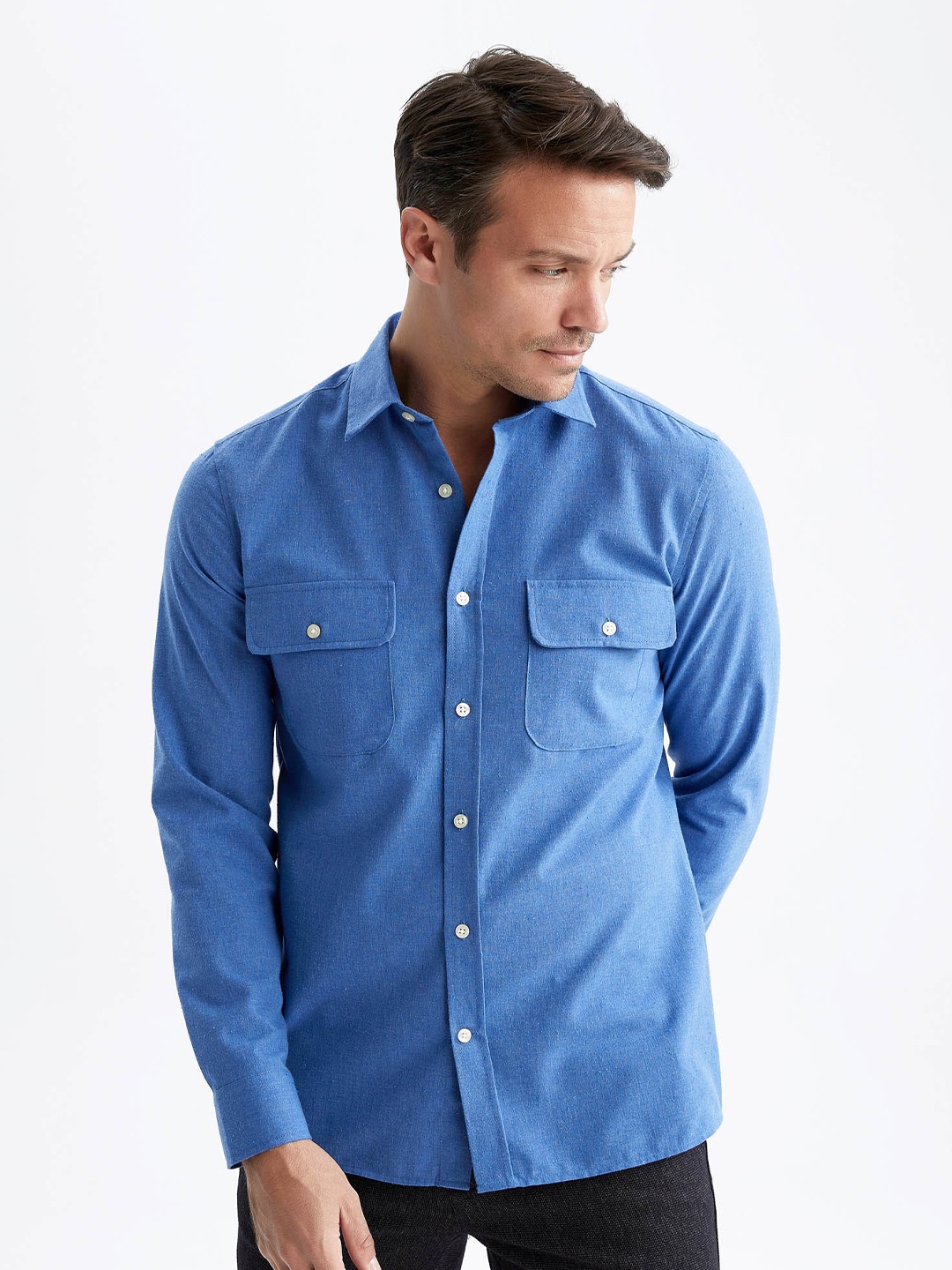 

DeFacto Men Regular Fit Spread Collar Casual Shirt, Blue