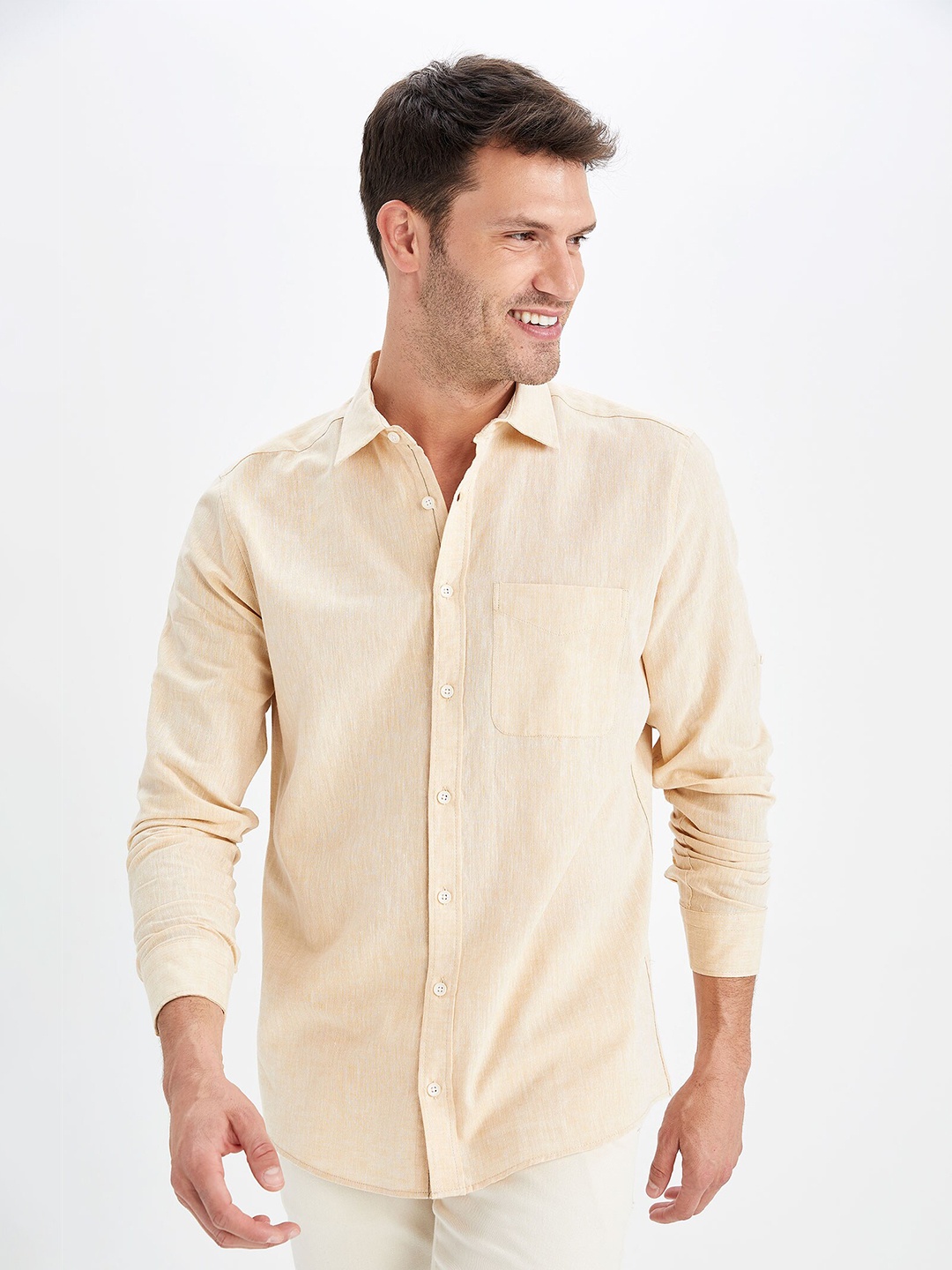 

DeFacto Men Regular Fit Long Sleeves Casual Shirt, Yellow