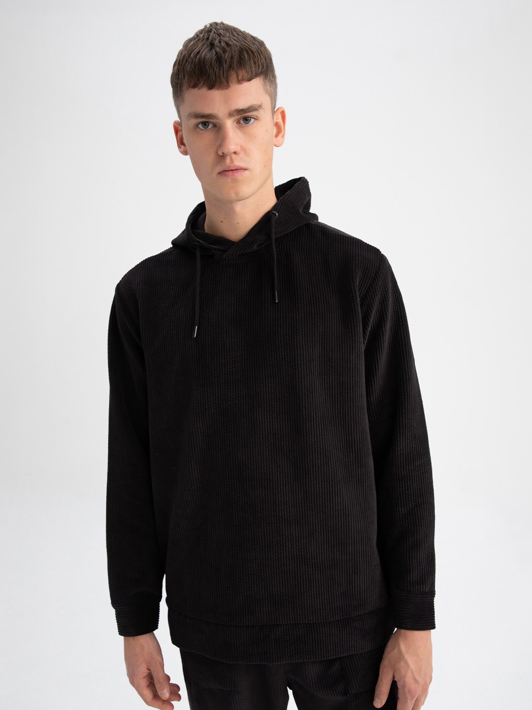 

DeFacto Men Striped Hooded Sweatshirt, Black