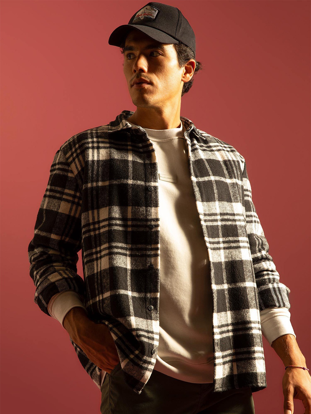 

DeFacto Men Tartan Checks Checked Shacket, Black