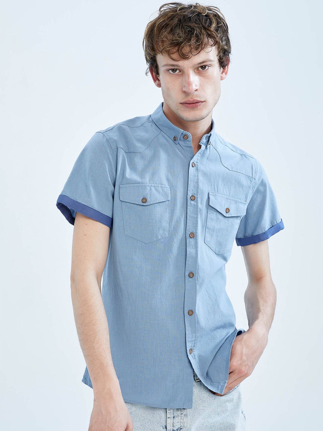 

DeFacto Men Cotton Casual Shirt, Blue