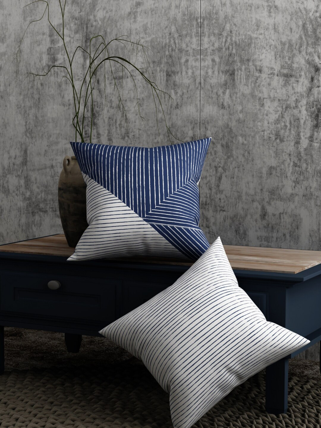 

EverHOME Blue & Grey Set of 2 Striped Square Cushion Covers