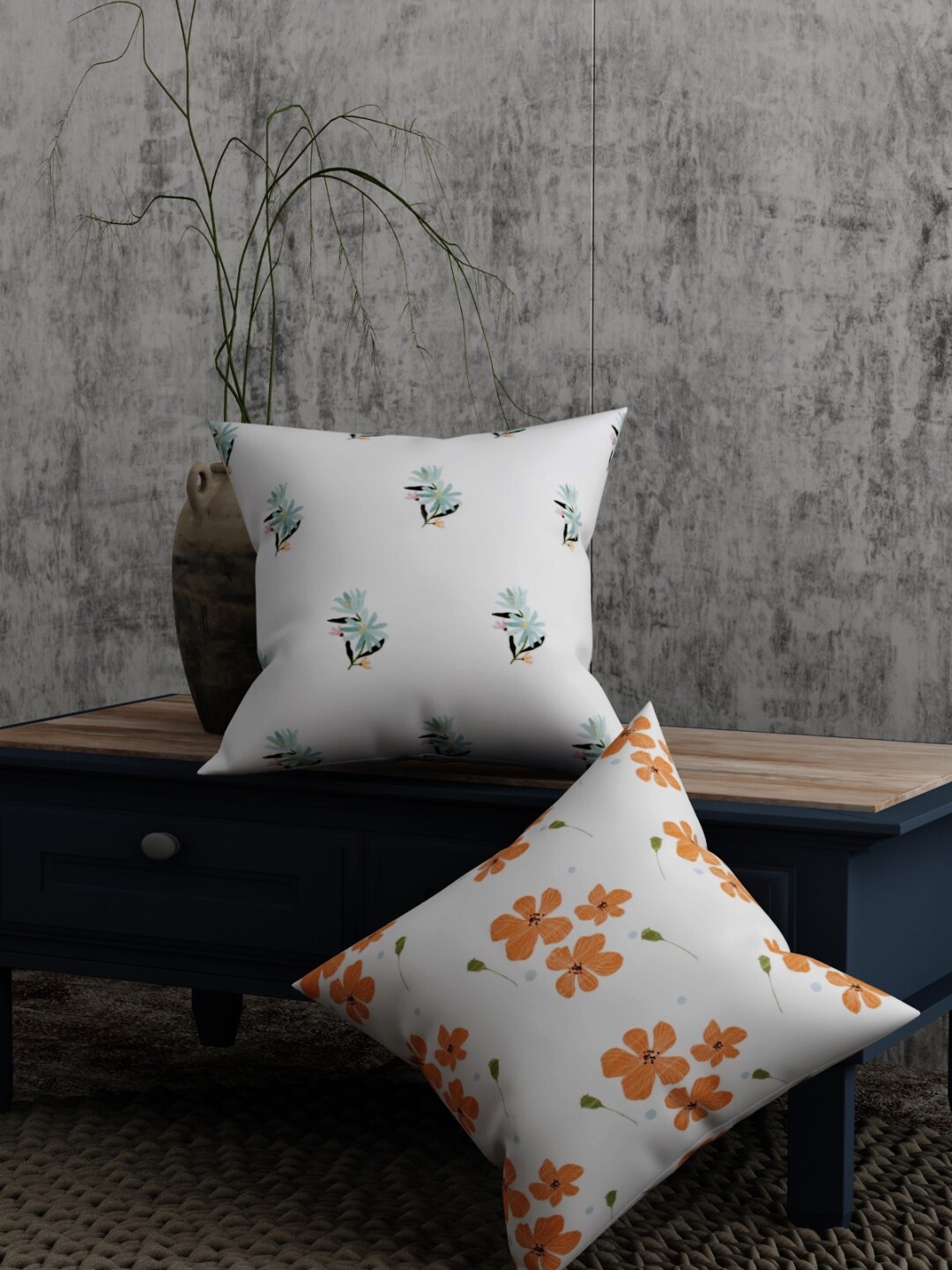 

EverHOME White & Brown Set of 2 Floral Square Cushion Covers