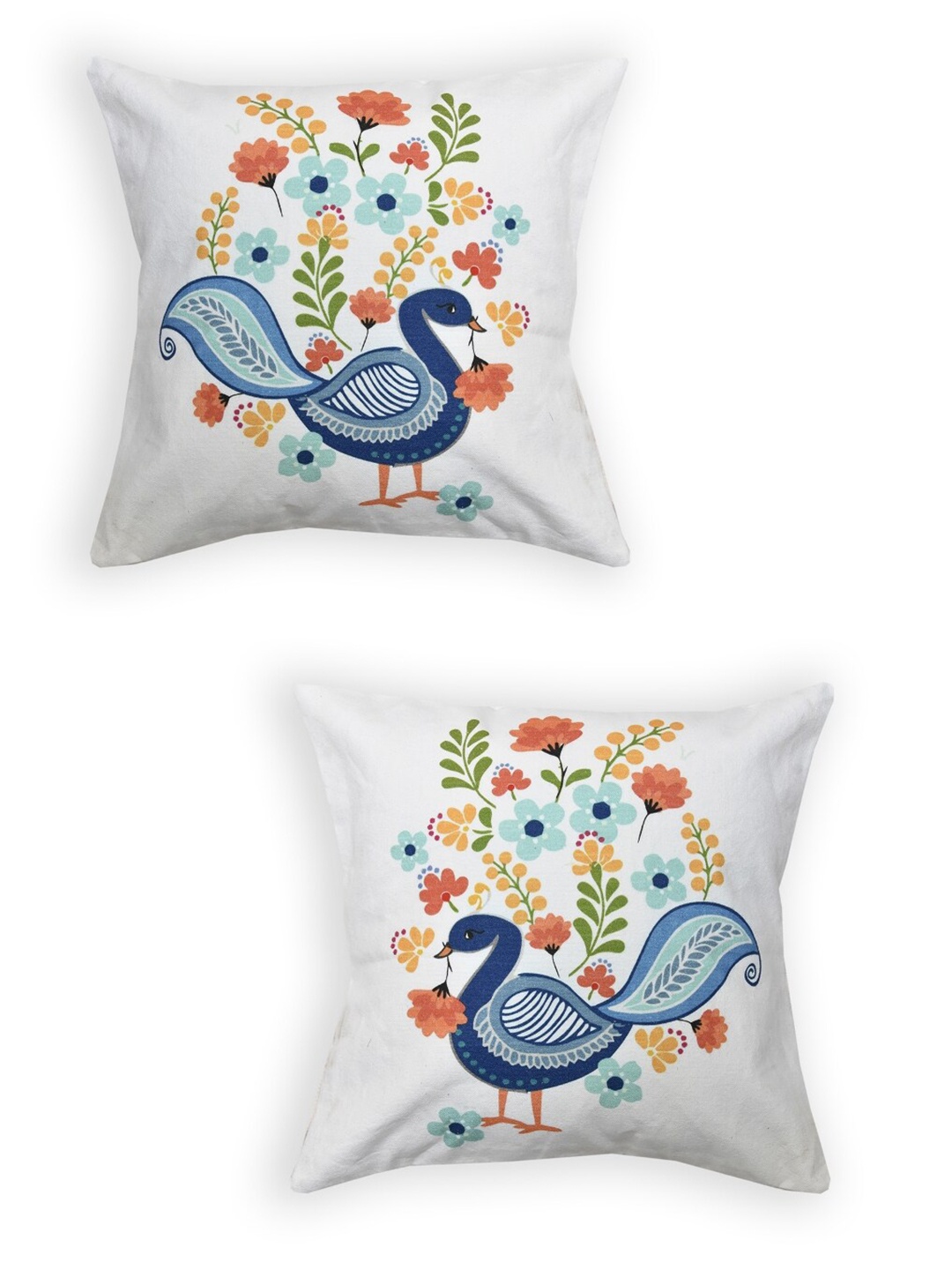 

EverHOME White & Blue Set of 2 Ethnic Motifs Square Cushion Covers