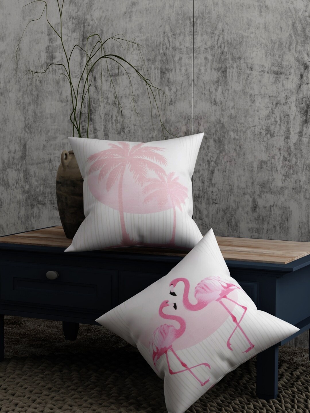 

EverHOME Off White & Pink Set of 2 Quirky Square Cushion Covers