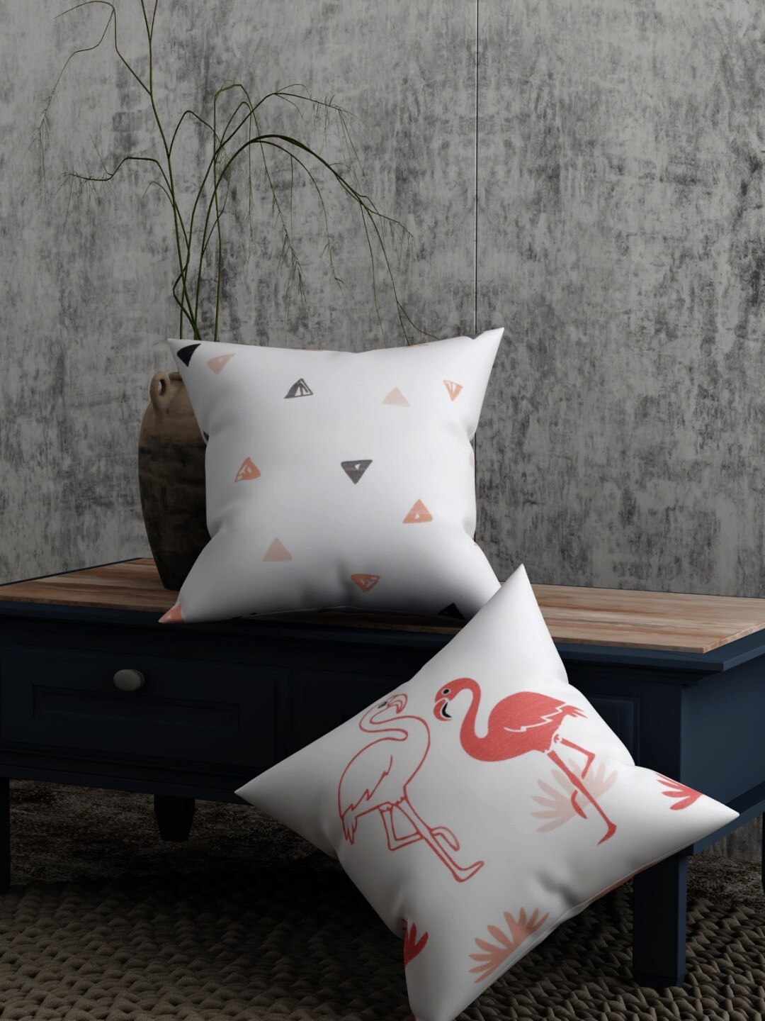 

EverHOME White & Pink Set of 2 Geometric Square Cushion Covers