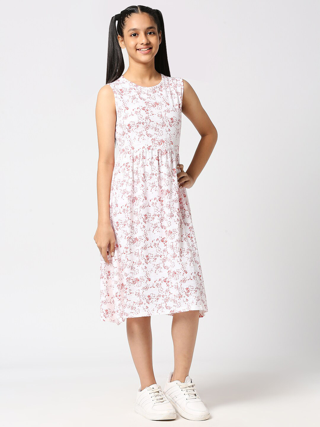 

JUSTICE Printed Sleeveless Fit And Flare Cotton Dress, White