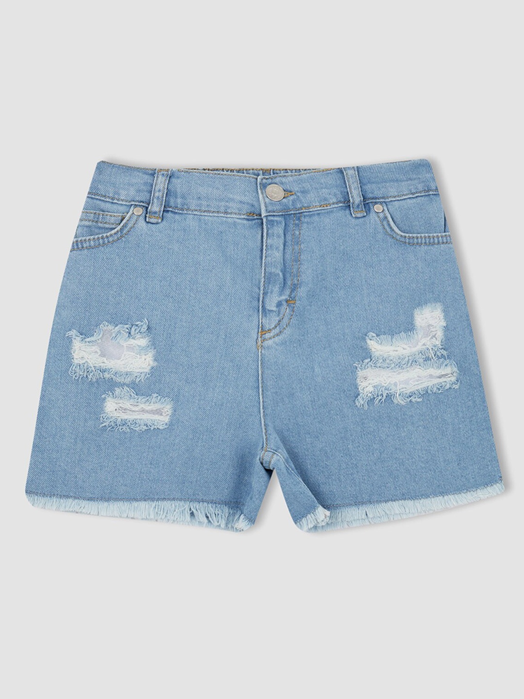

DeFacto Girls Mid-Rise Cotton Denim Shorts, Blue