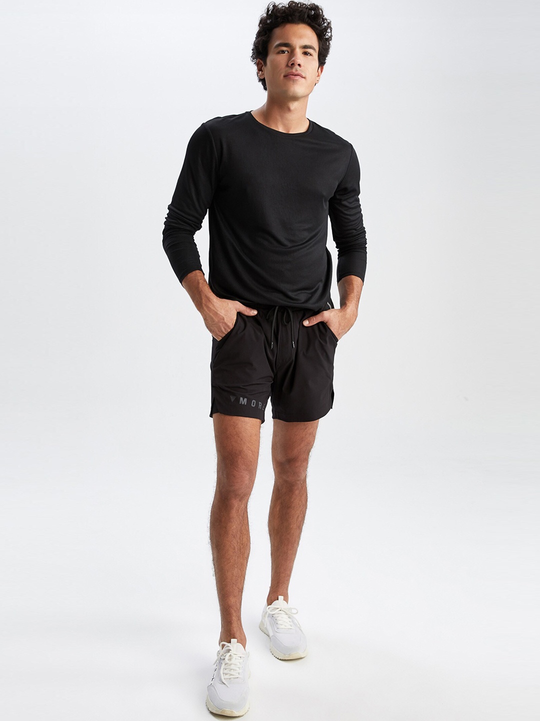 

DeFacto Men Mid-Rise Sports Shorts, Black