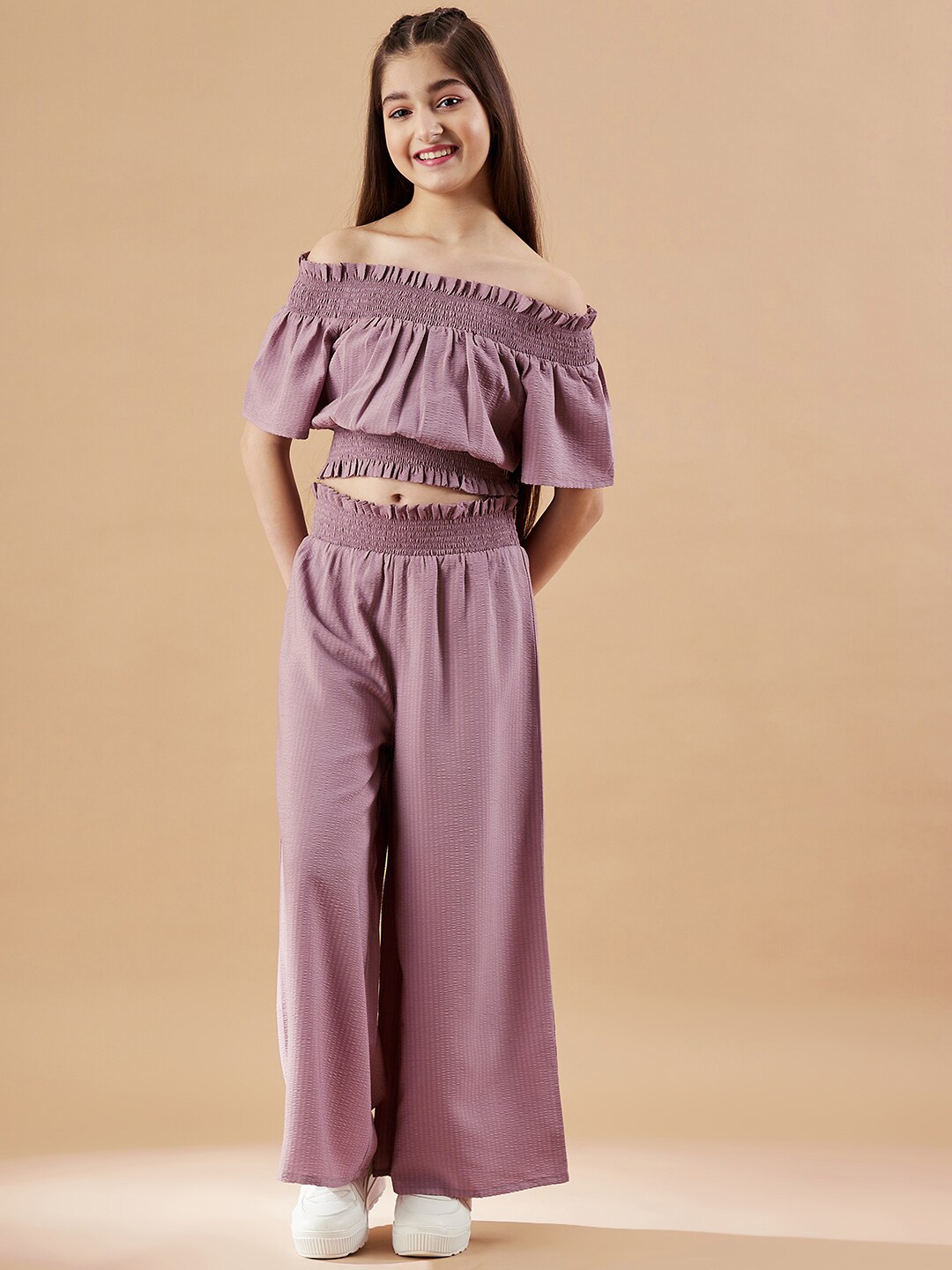 

Cherry & Jerry Girls Off-Shoulder Top with Trousers Set, Mauve
