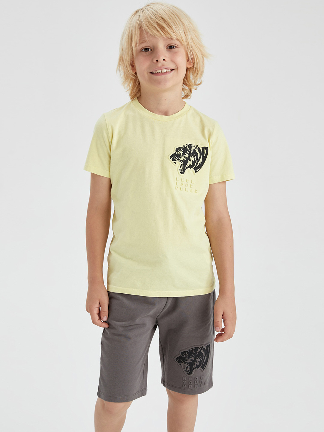 

DeFacto Boys Cotton Printed Sports Shorts, Grey