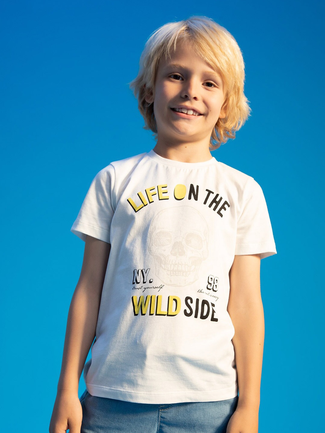

DeFacto Boys Typography Printed Pure Cotton T-shirt, Off white