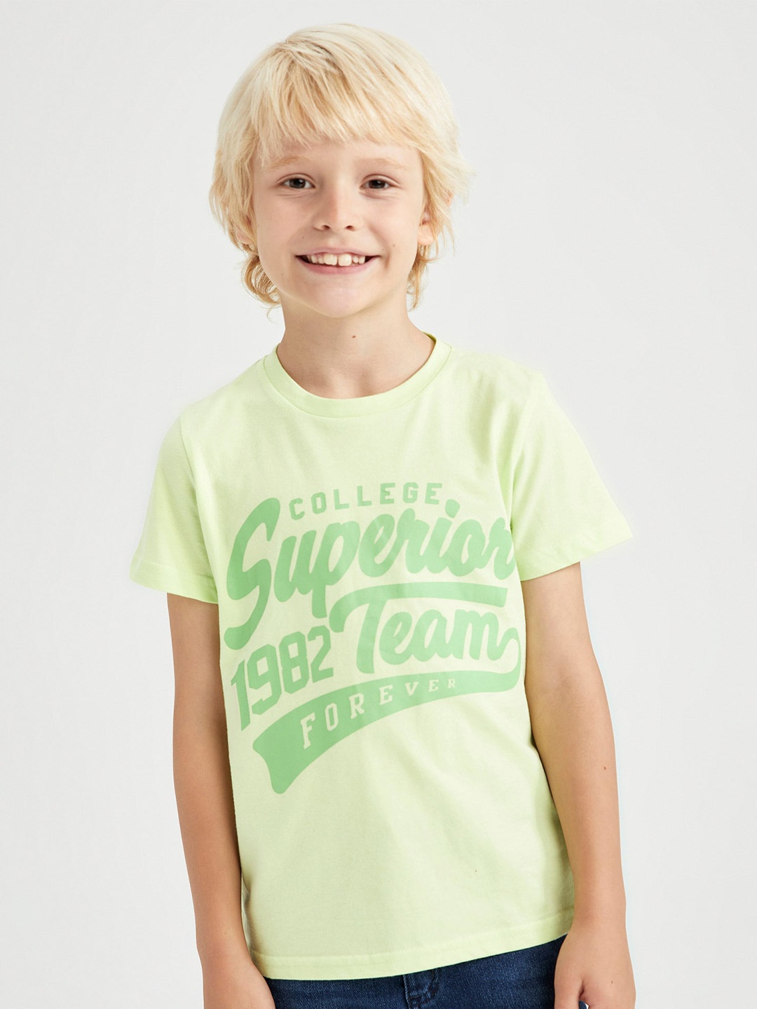 

DeFacto Boys Typography Printed Pure Cotton T-shirt, Green