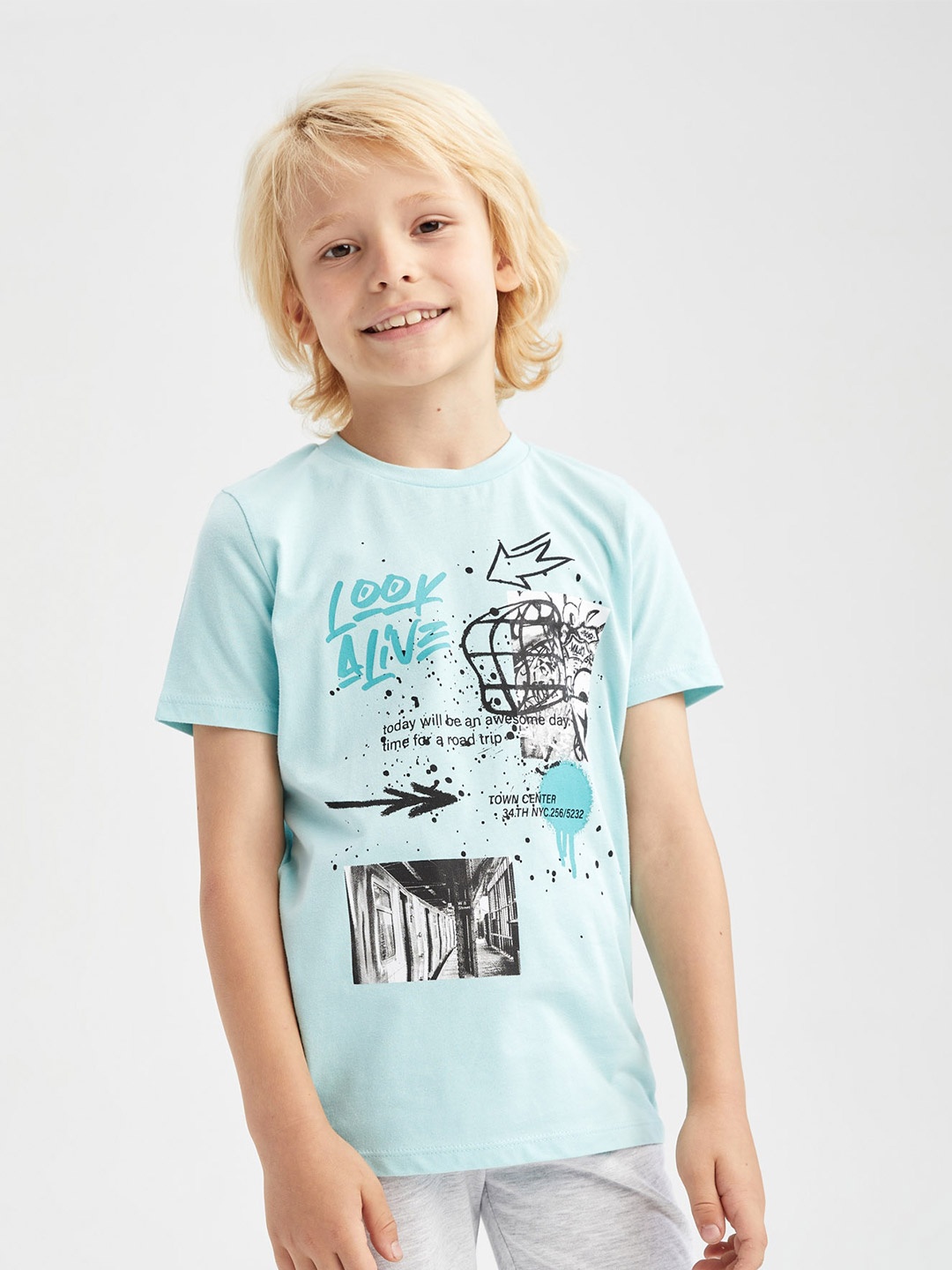 

DeFacto Boys Typography Printed Pure Cotton T-shirt, Blue