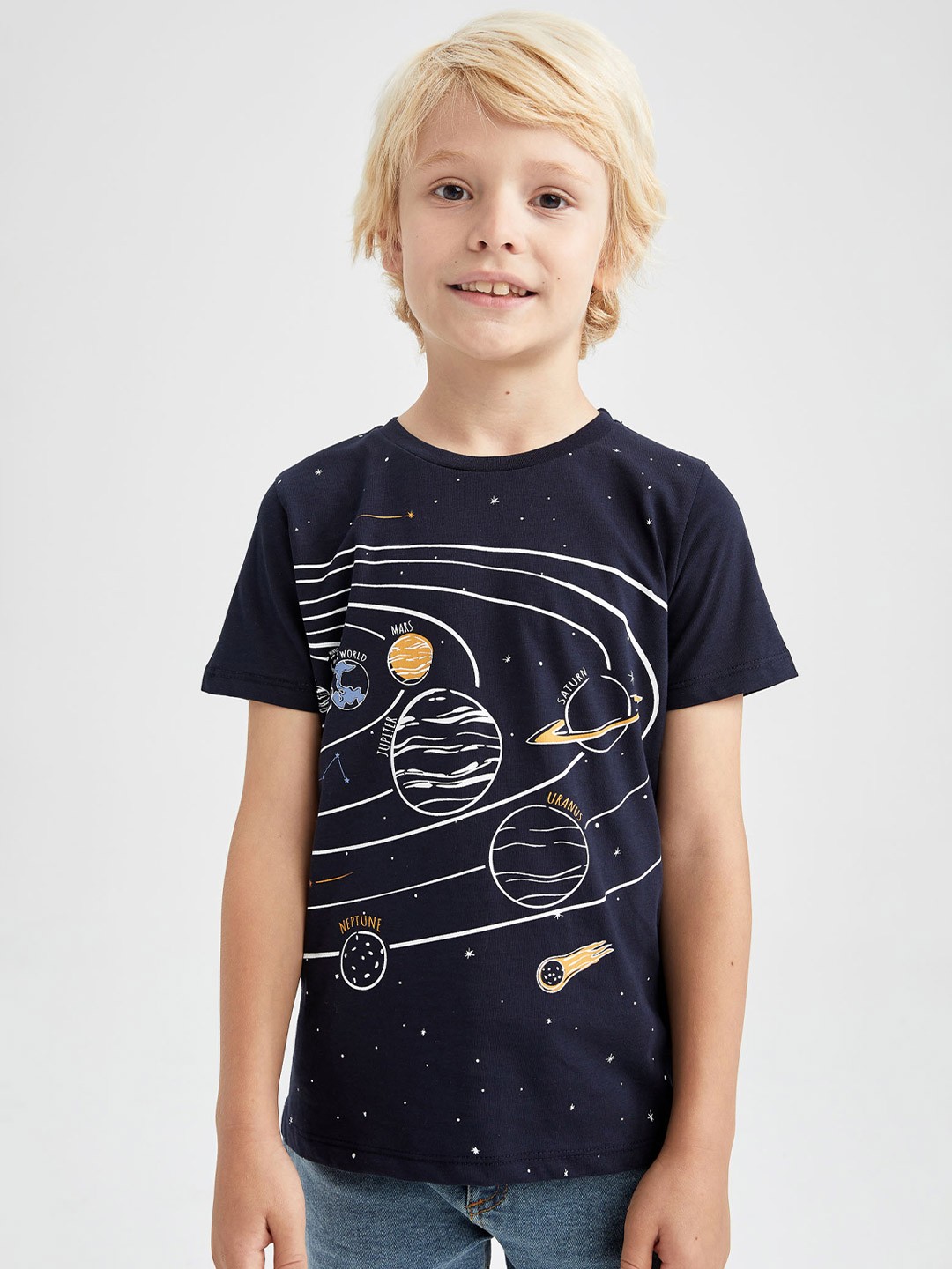 

DeFacto Boys Printed Pure Cotton T-shirt, Navy blue