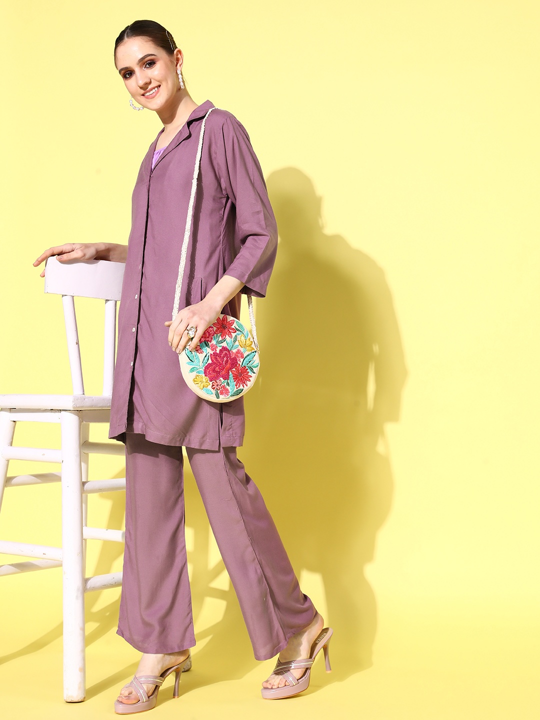 

InWeave Women Mauve & Lavender Crop Top With Trousers & Jacket
