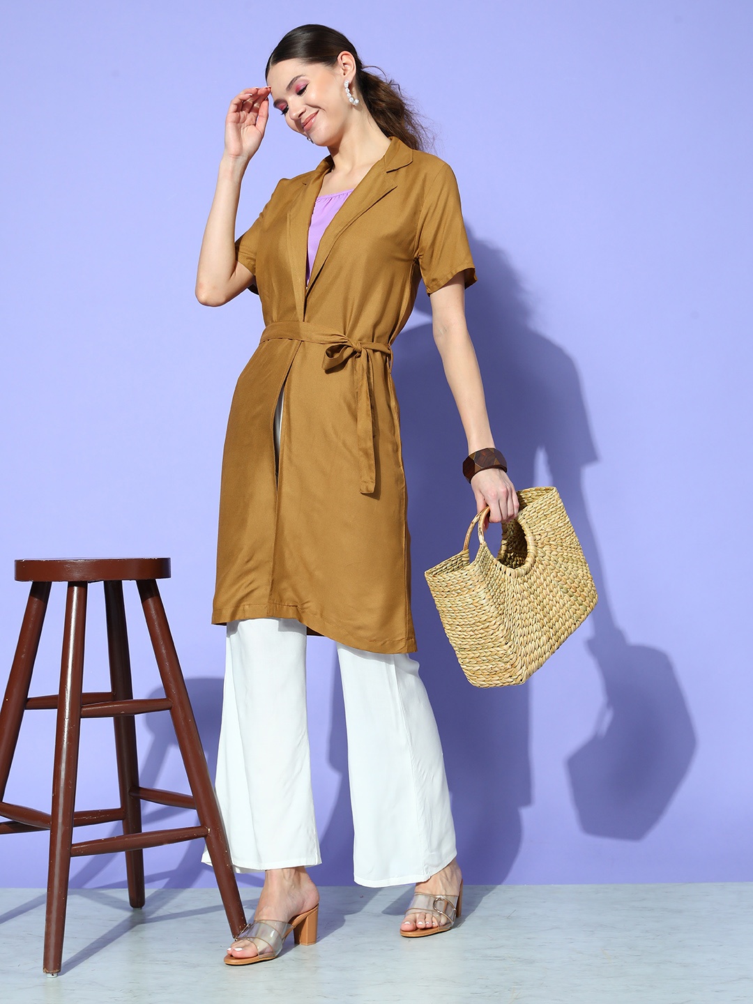 

InWeave Camel Brown Back to Office Crop Top with Trousers & Jacket Co-ord Set