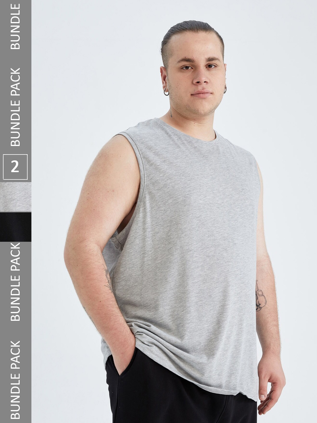 

DeFacto Men Pack of 2 Round Neck Sleeveless T-shirt, Grey