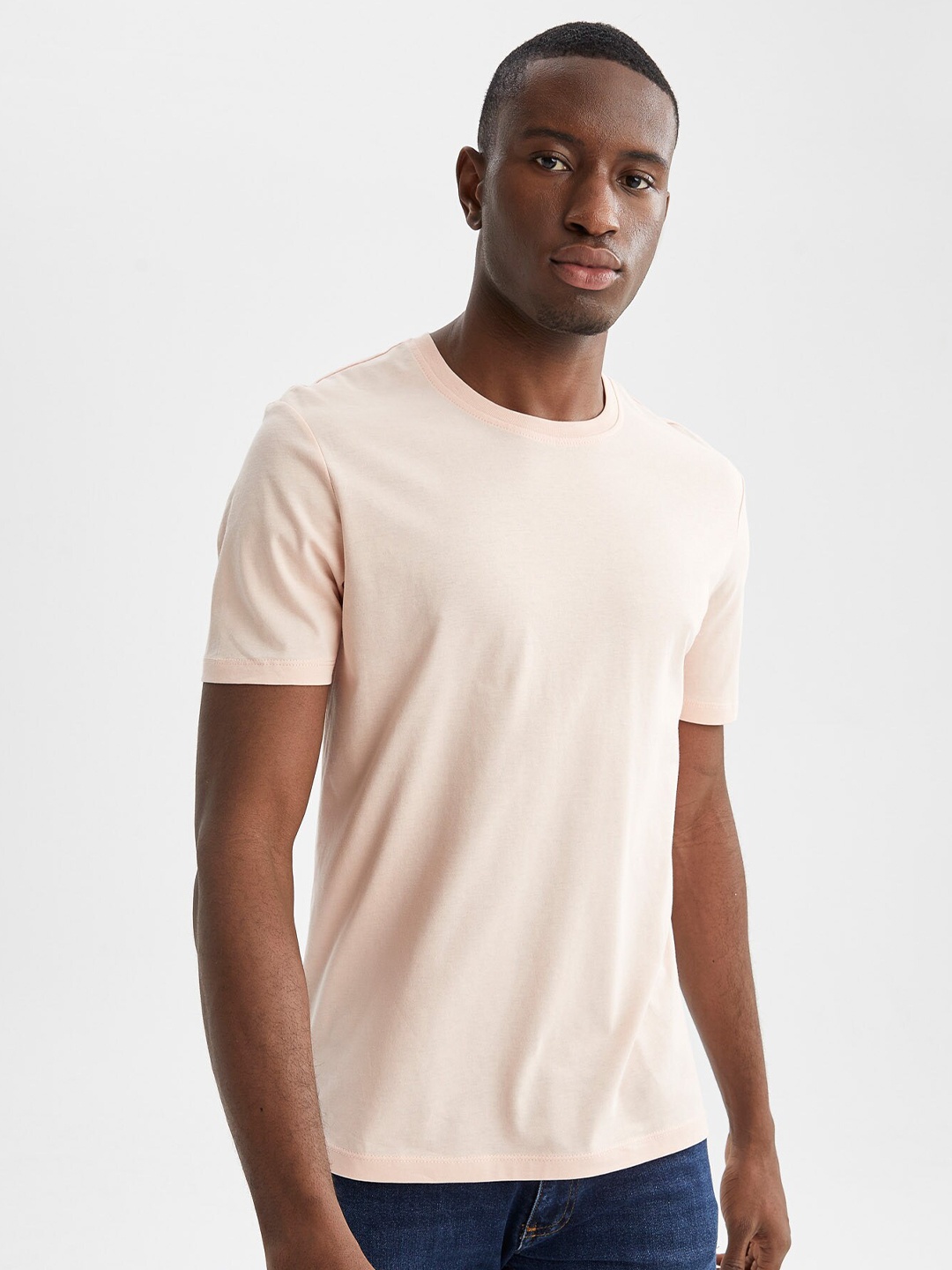 

DeFacto Men Cotton Round Neck Plus Size T-shirt, Peach