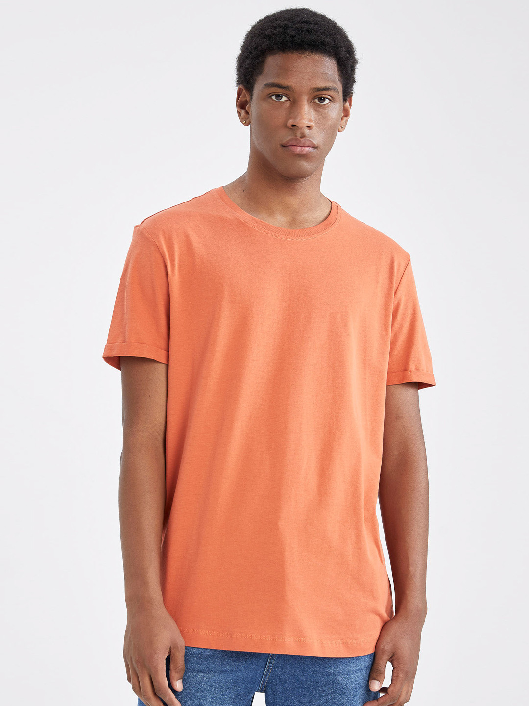 

DeFacto Men Round Neck Pure Cotton T-shirt, Orange