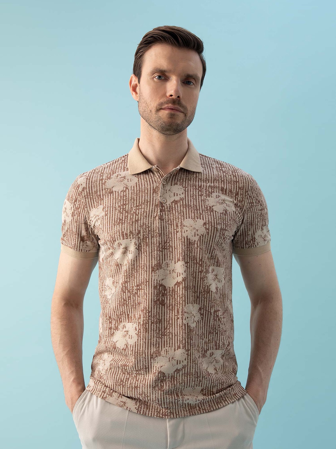 

DeFacto Men Floral Printed Polo Collar T-shirt, Na