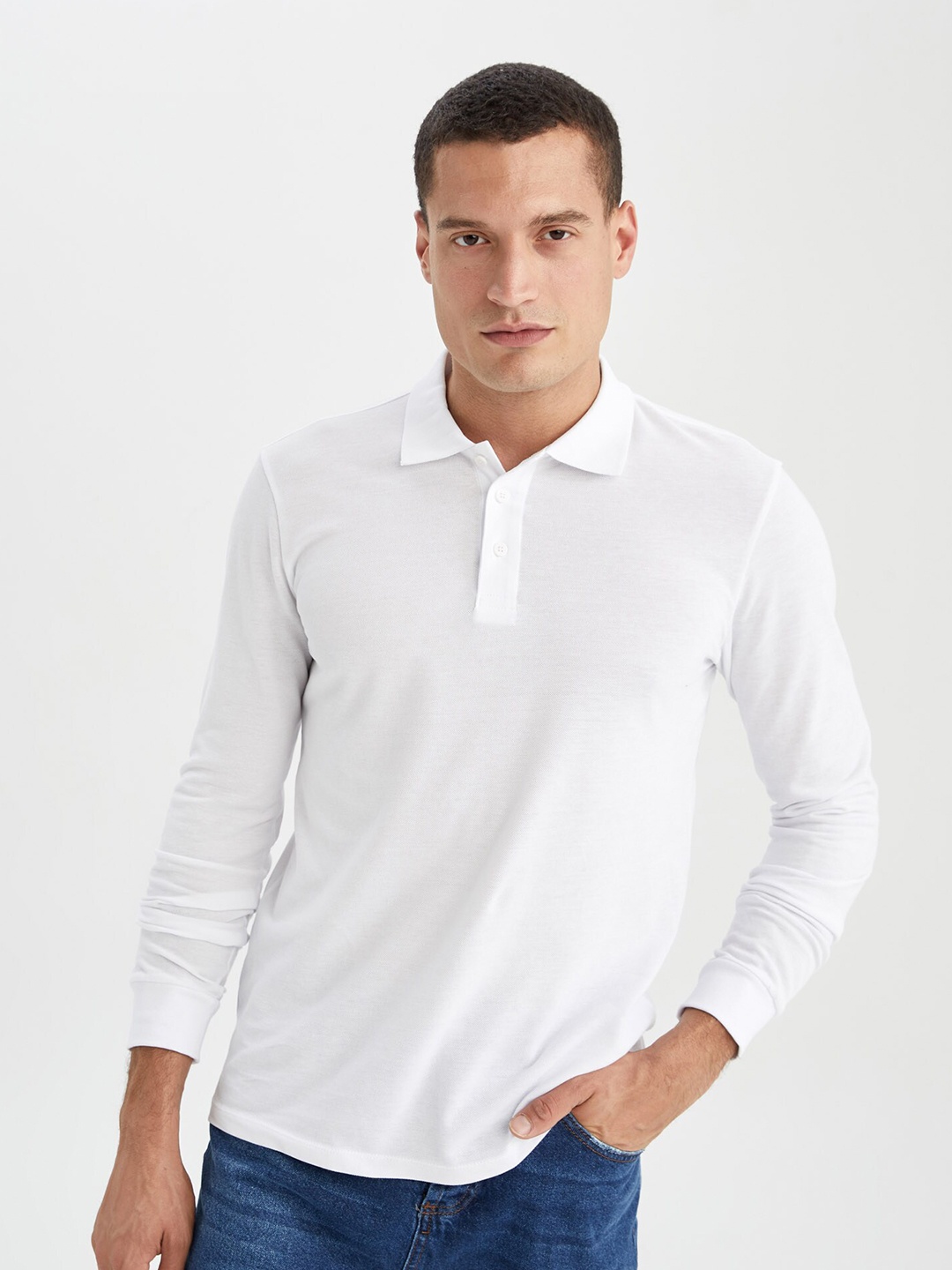 

DeFacto Men Pure Cotton Polo Collar T-shirt, White