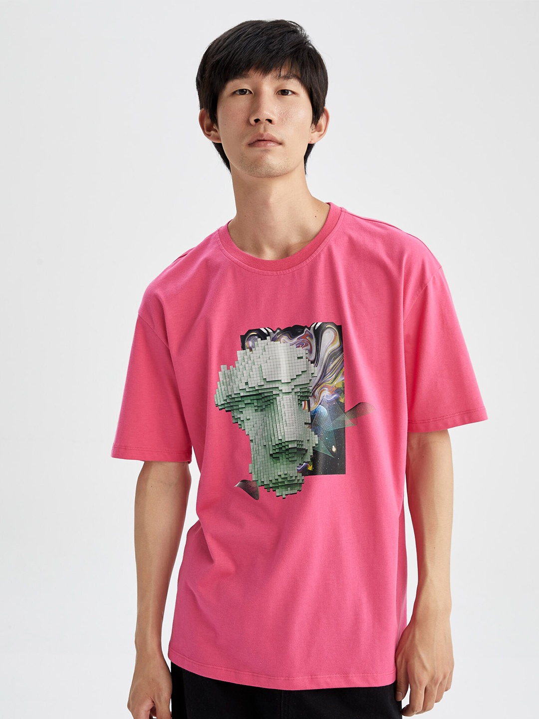 

DeFacto Men Cotton Printed T-shirt, Pink