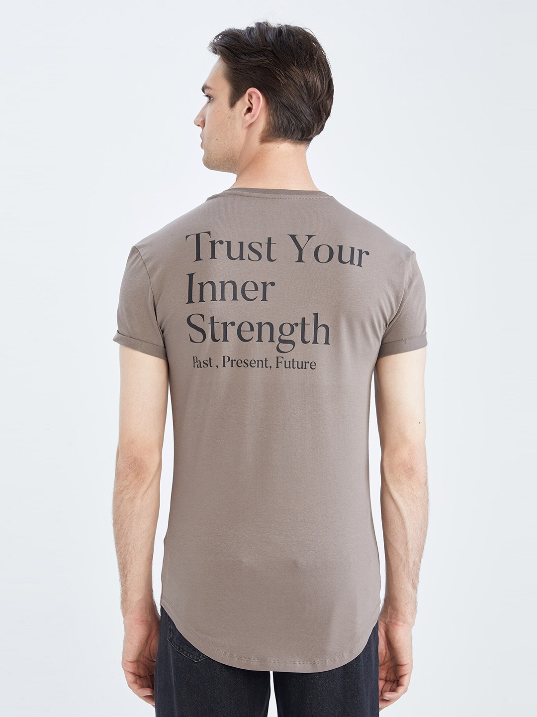 

DeFacto Men Printed Regular Fit Round Neck T-shirt, Grey