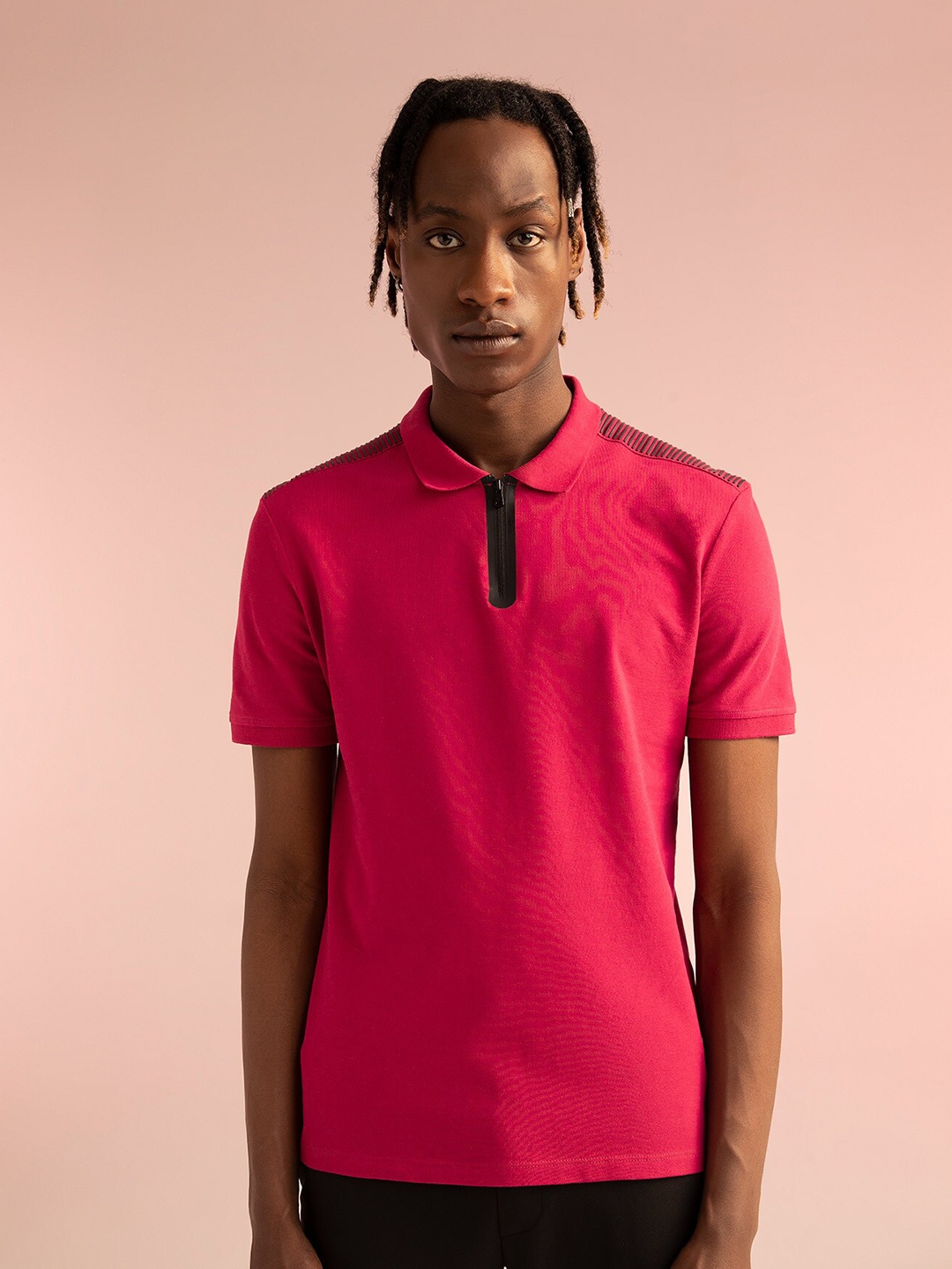 

DeFacto Men Pure Cotton Polo Collar Regular Fit T-shirt, Pink