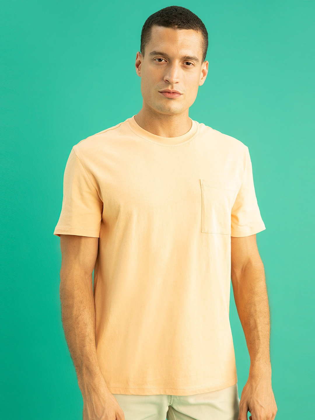 

DeFacto Men Pure Cotton Regular Fit Round Neck T-shirt, Orange
