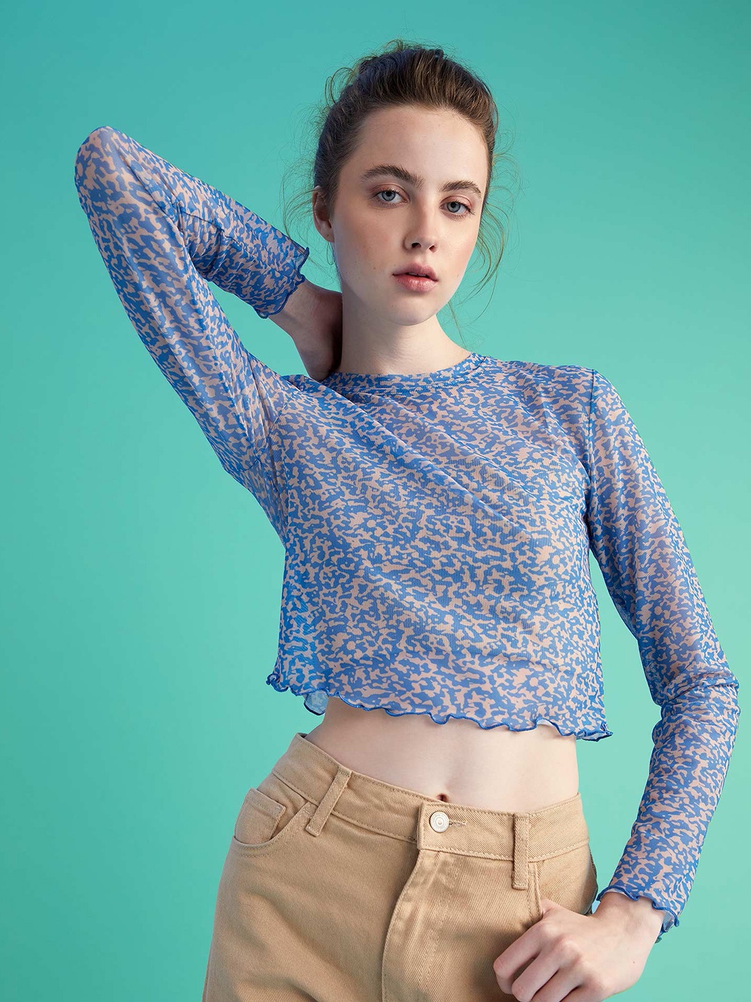 

DeFacto Women Printed T-shirt, Blue