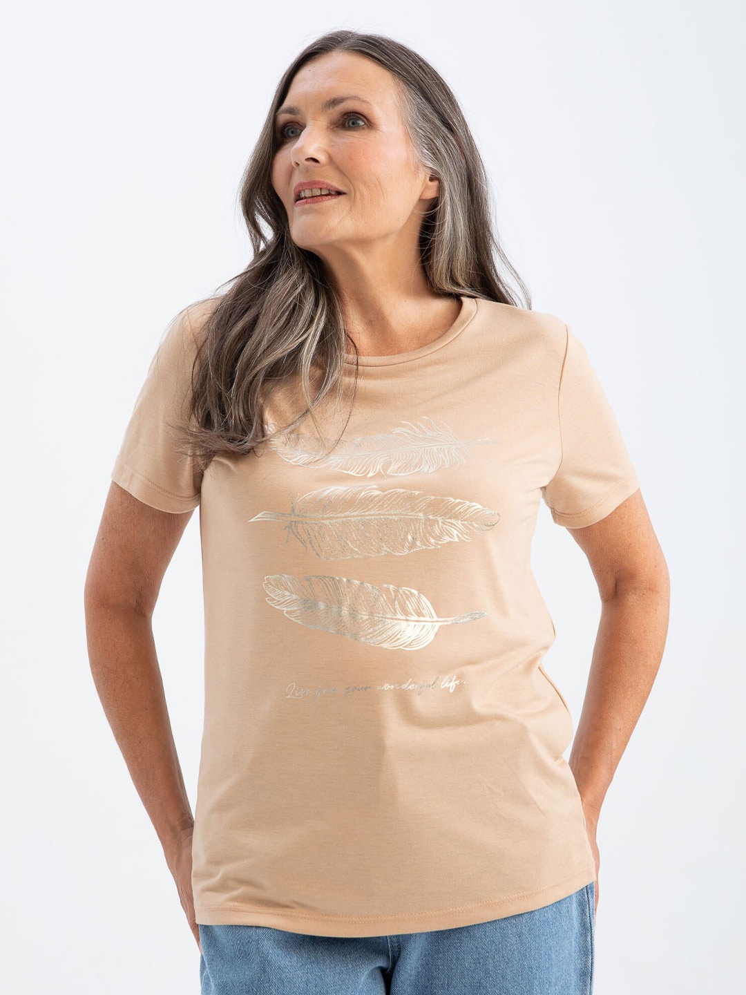 

DeFacto Women Typography Printed T-shirt, Beige