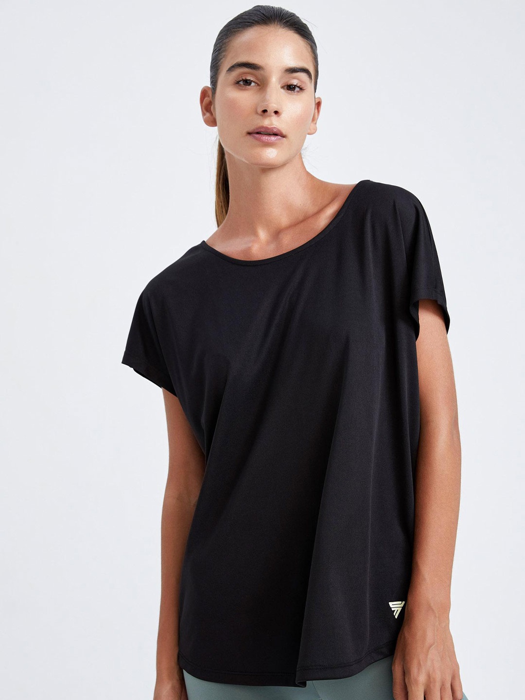 

DeFacto Women Boat Neck Styled Back T-shirt, Black