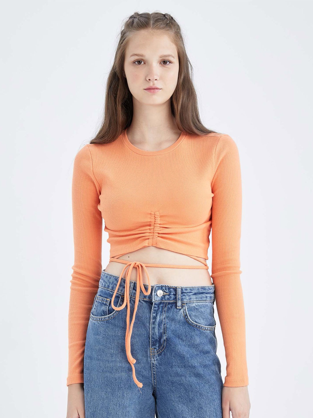 

DeFacto Women Solid Crop Top, Orange