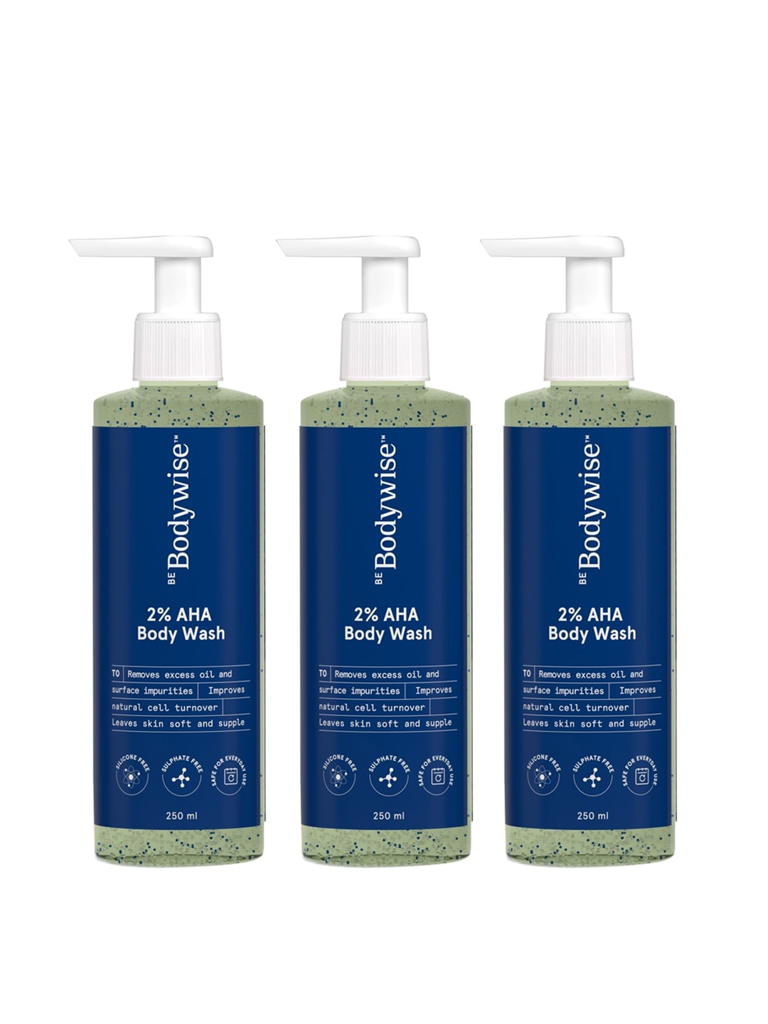 

Be Bodywise Set Of 3 AHA 2% Body Wash To Remove Excess Oil & Impurities - 250ml Each, Blue