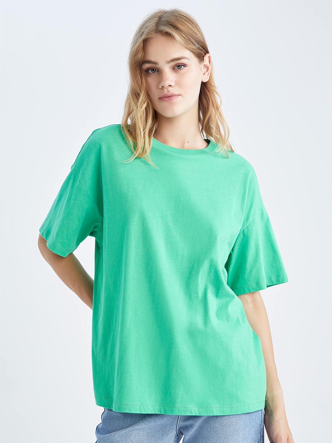 

DeFacto Women Drop-Shoulder Sleeves T-shirt, Green