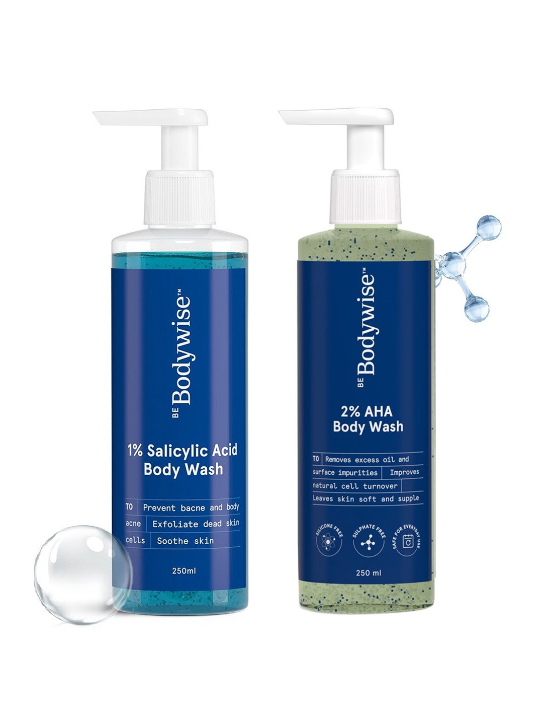 

Be Bodywise Set of 1% Salicylic Acid + 2% AHA Body Wash - 250 ml Each, Blue