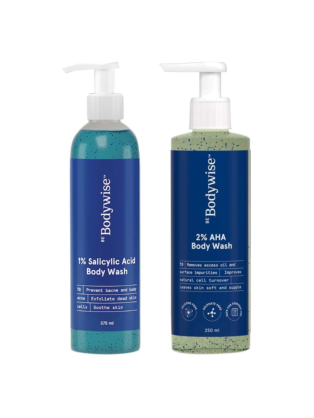 

Be Bodywise Set of 1% Salicylic Acid 375 ml + 2% AHA Body Wash - 250 ml, Blue