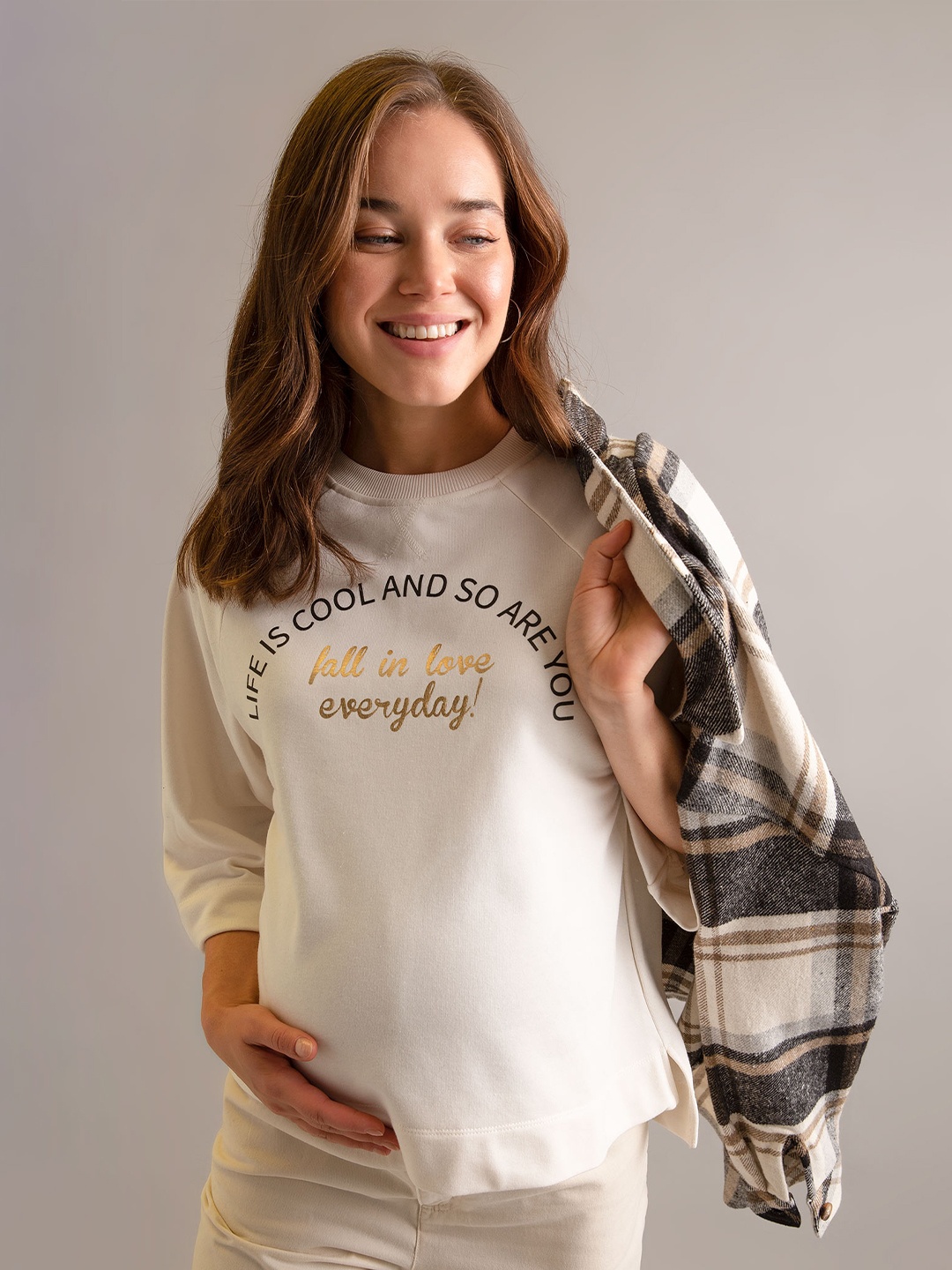 

DeFacto Women Printed Sweatshirt, Off white