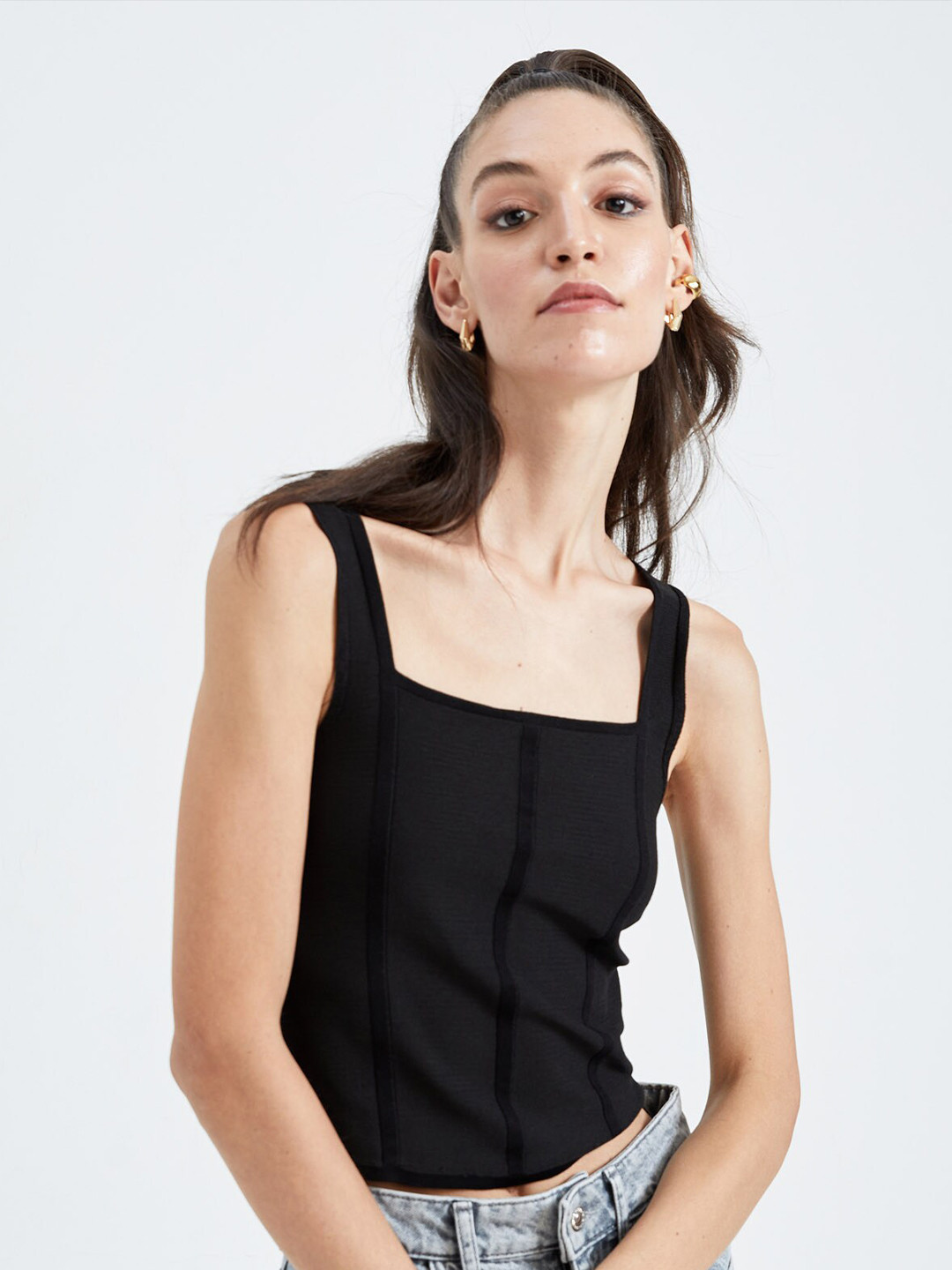 

DeFacto Shoulder Straps Crop Top, Black