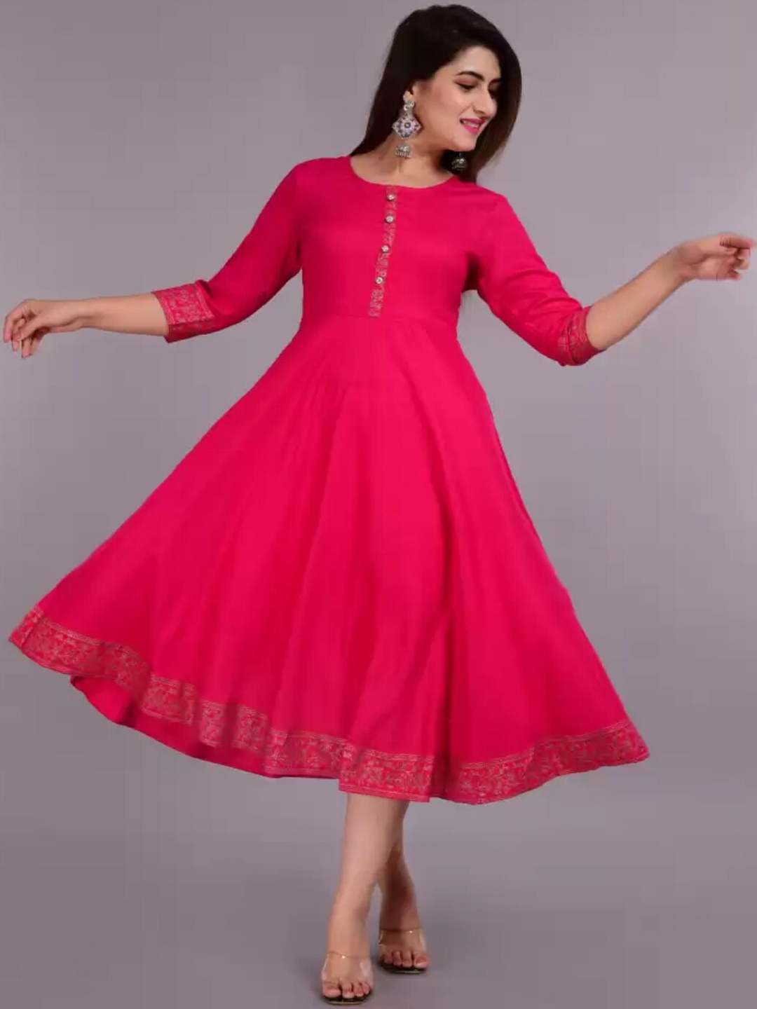 

RUHAZAT Women Pink Yoke Design Anarkali Kurta