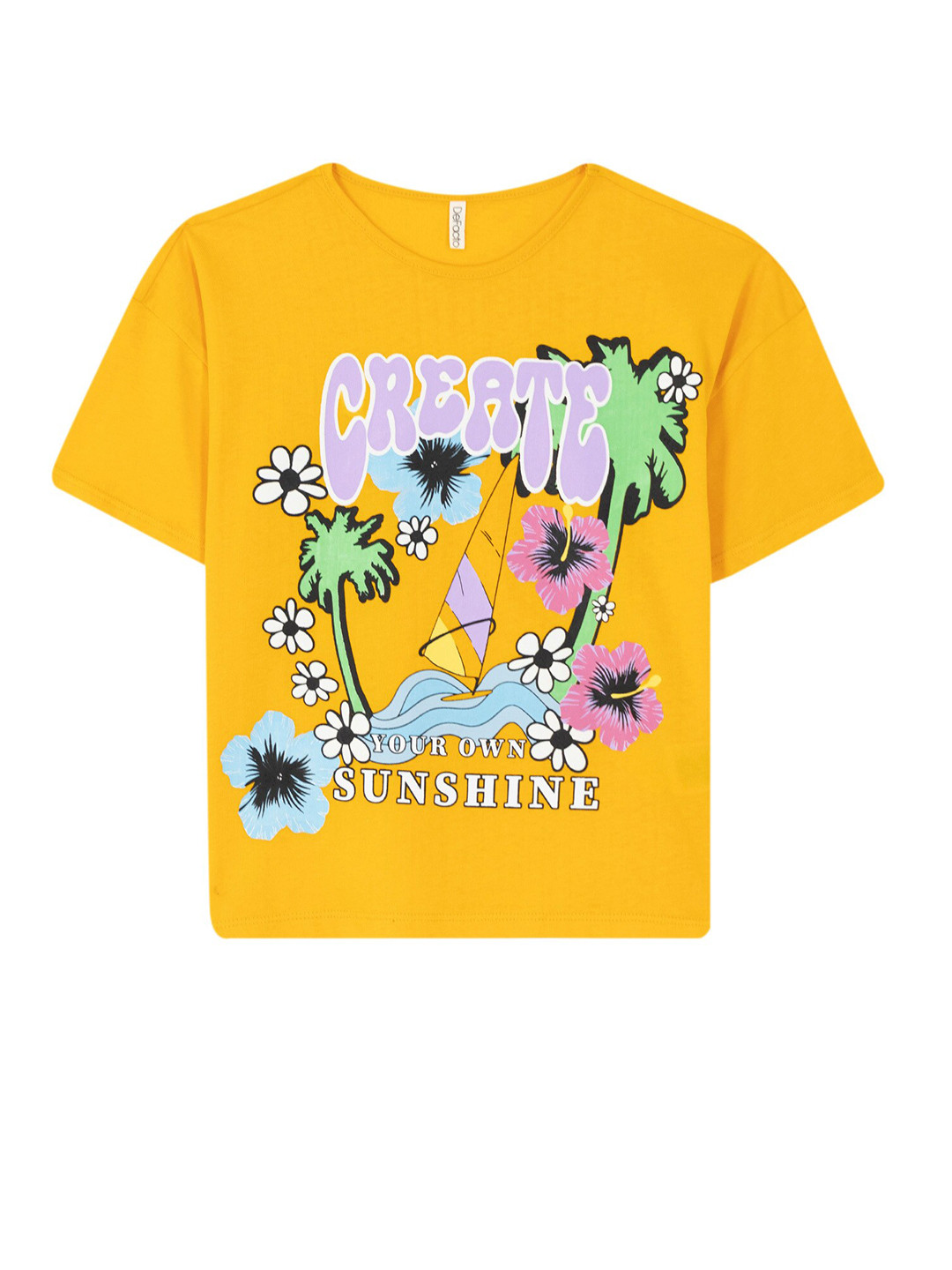 

DeFacto Girls Tropical Printed Pure Cotton T-Shirt, Yellow