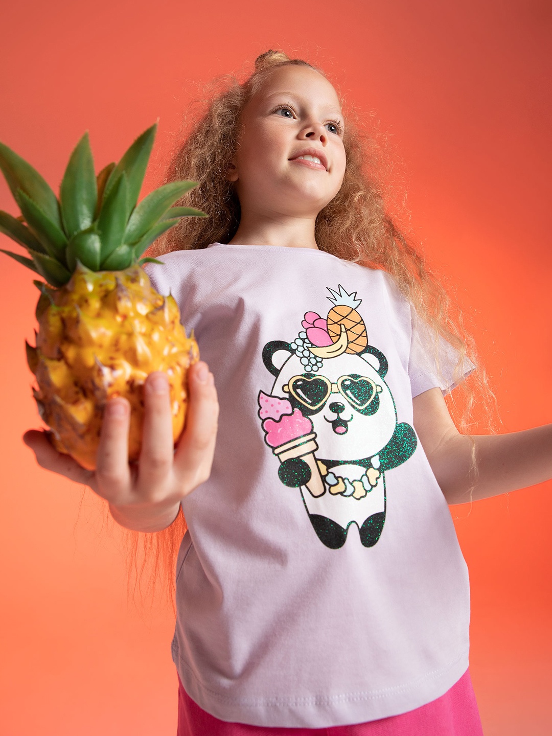 

DeFacto Girls Printed Pure Cotton T-shirt, Lavender
