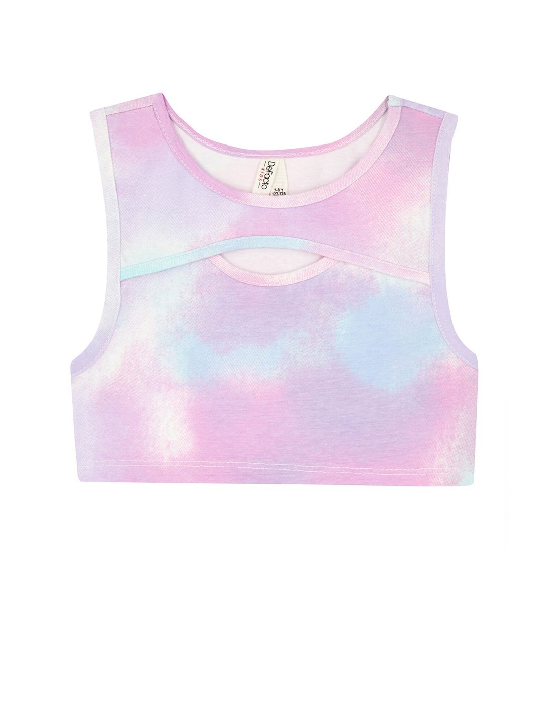 

DeFacto Girls Tie And Dye Printed Round Neck Pure Cotton Crop Top, Pink