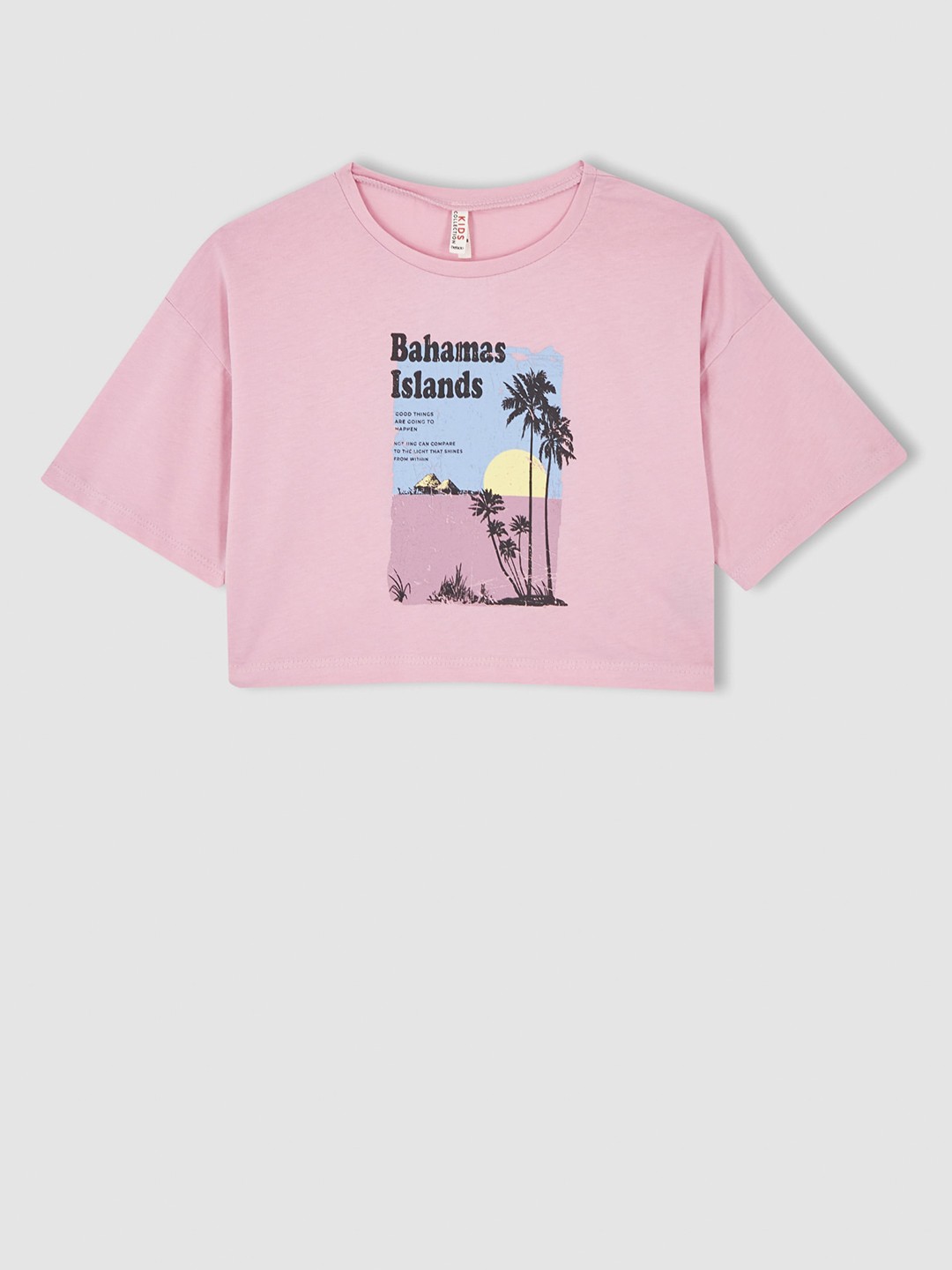 

DeFacto Girls Printed Pure Cotton Crop Top, Pink