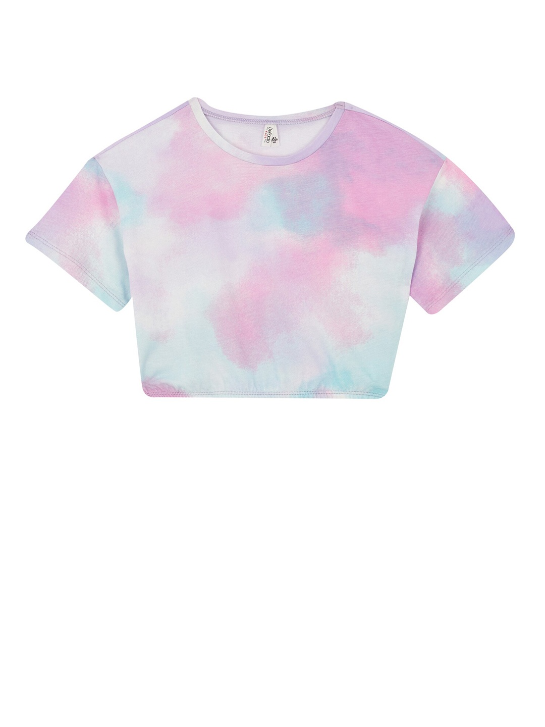 

DeFacto Girls Tie and Dye Printed Pure Cotton Round Neck Crop Top, Pink