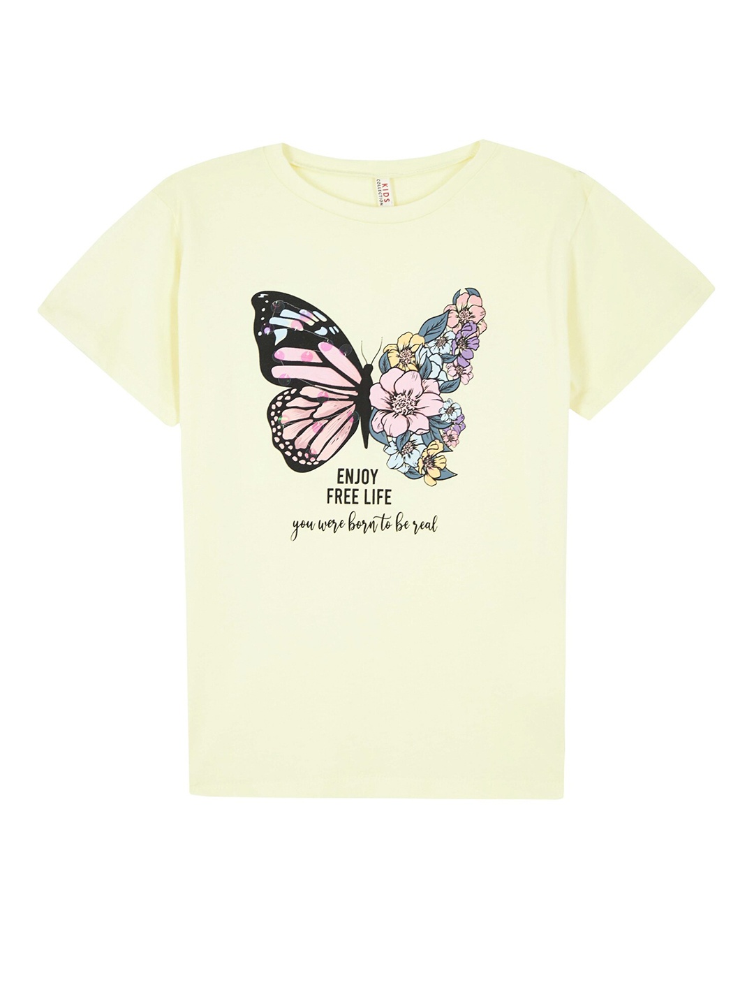 

DeFacto Girls Printed Pure Cotton T-Shirt, Yellow