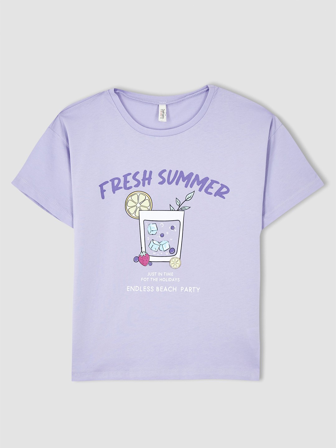 

DeFacto Girls Printed Pure Cotton T-Shirt, Lavender