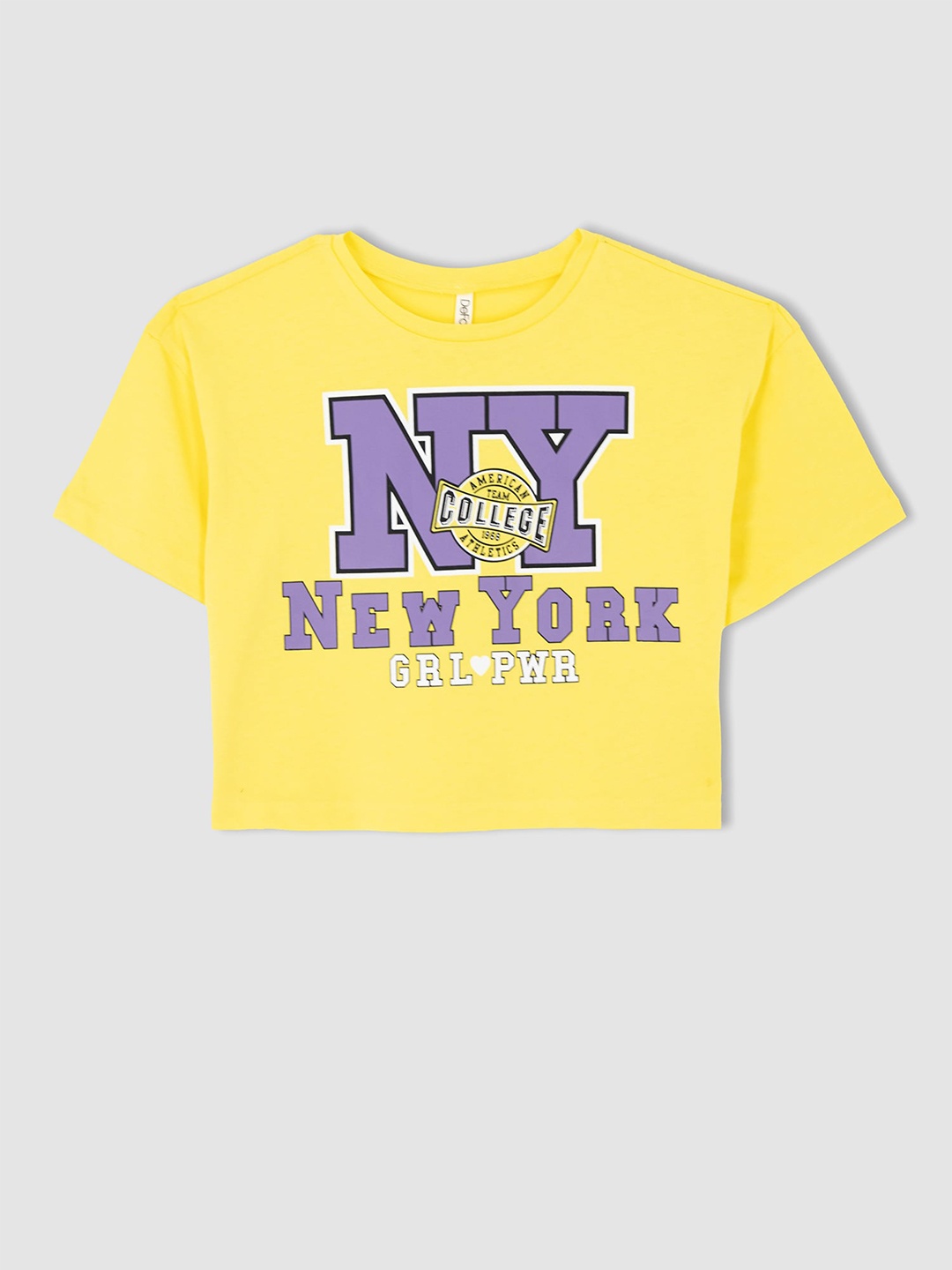 

DeFacto Girls Typography Printed Pure Cotton Boxy Crop Top, Yellow